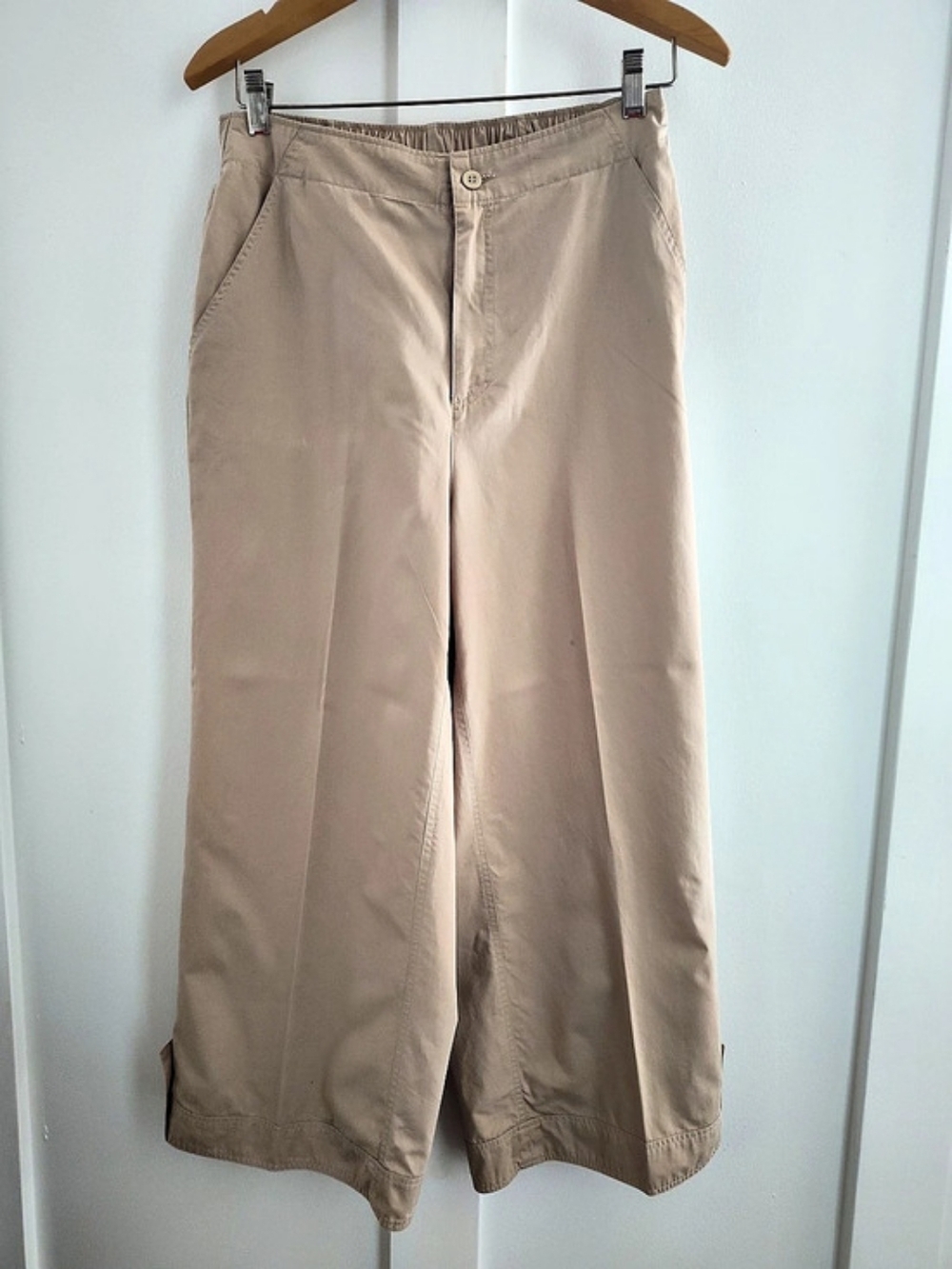 Blast Women's Tan Wide Leg Poplin Flat Front Utility Fisherman Core Pant | Med